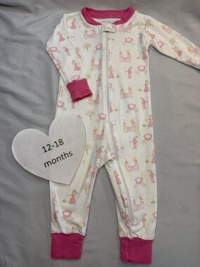 Kissy Kissy White One-Piece Footie with Pink Trim and Castle Print